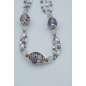 Vintage Murano Wedding Cake Glass Bead Necklace Multi Strand Art Glass